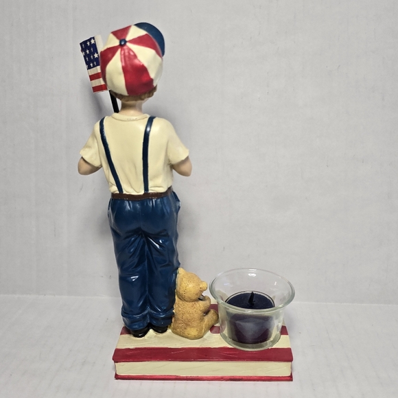 Pledge Allegiance Tea Light Holder Young Boy Holding American Flag Cloth - Picture 3 of 9